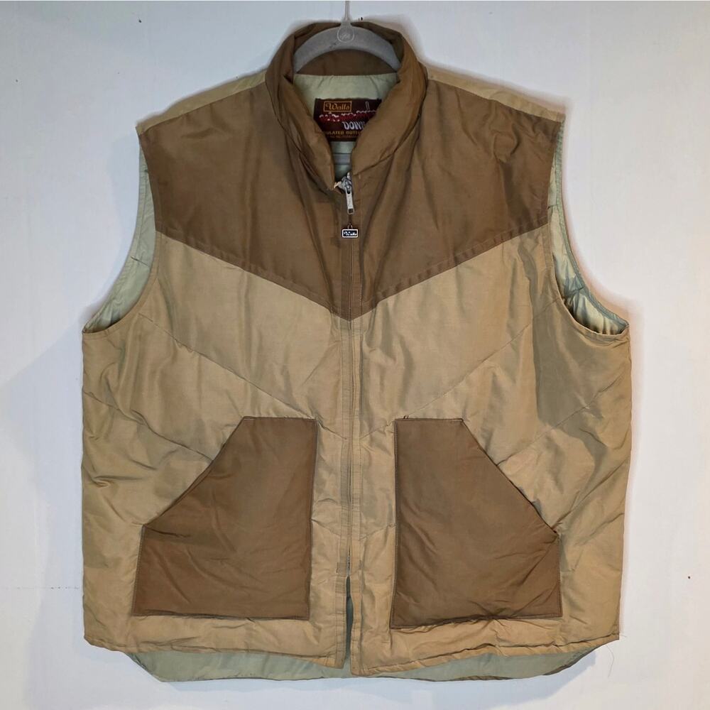 Vintage 2XL Walls Blizzard Pruf Down Vest USA Insulated Outerwear XXL Beige Brwn
